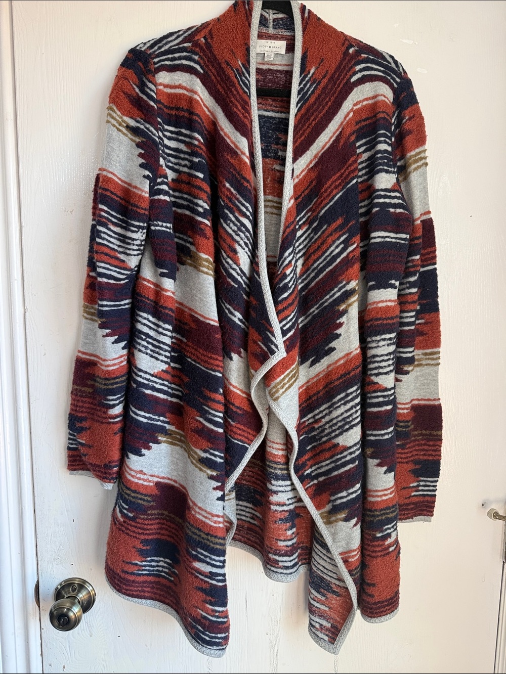 Lucky Brand Rust Multi Patterned Open-Front Cardigan - Picture 3 of 7